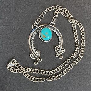 Sterling Turquoise Naja Crescent Necklace Southwestern